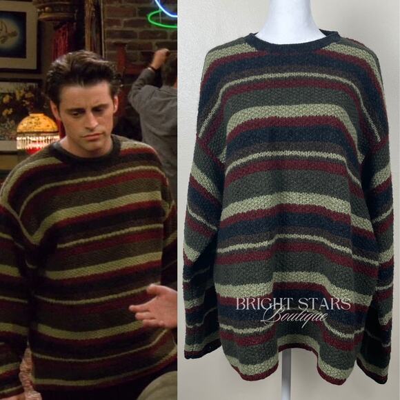 Extremely Rare Stripe Sweater ASO Joey Tribbiani Friends 90s Striped Crew Neck - Picture 1 of 10